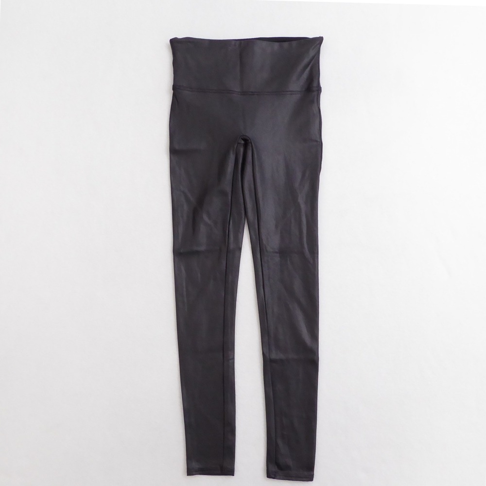 SPANX Faux Leather Moto Leggings High Rise Waist Black Womens Size Medium